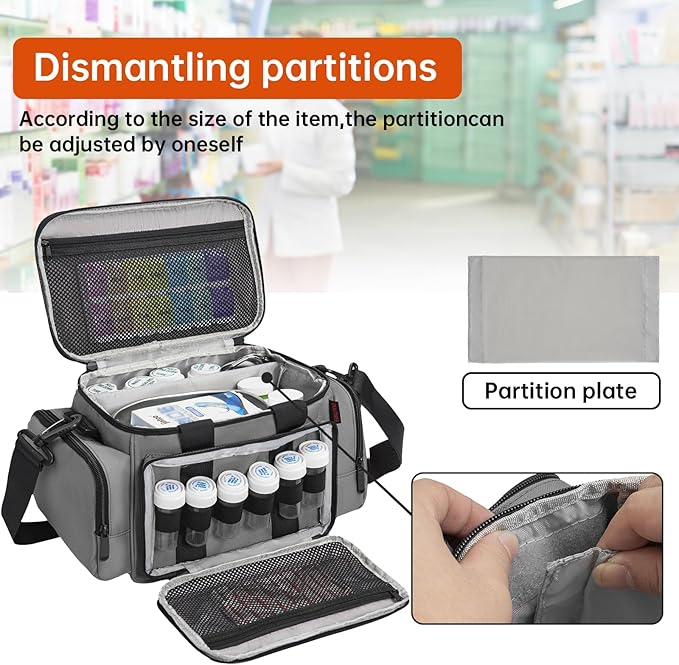 Medicine Storage Bag, Pill Bottle Organizer with Portable Small Pouch, Medication Bottle Organizer Empty with Shoulder Strap for Home Storage and Travel