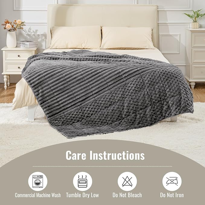 Uttermara Fleece Weighted Blanket for Adults Twin Size 15lbs, Soft Sherpa Weighted Blankets for Sleeping and Calming, Fuzzy Heavy Blanket for Bed and Couch, 48 x 72 Inches, Grey