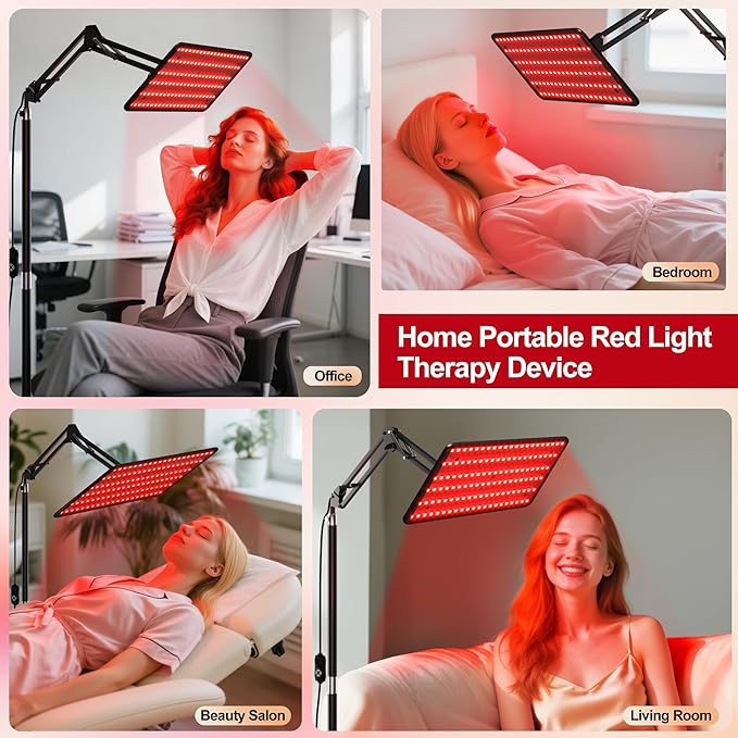 Morfone Red Light Therapy for Body Face - Tri-Wavelength (660nm, 850nm, 940nm) LED Infrared Light Therapy Lamp Panel with Adjustable Stand, Protective Glasses for Home Use, Gift for Women Girl, M