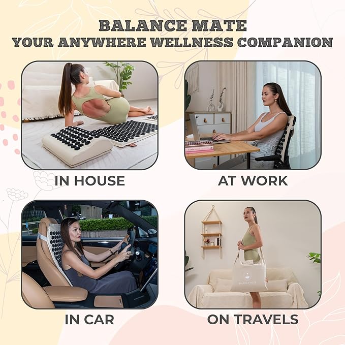 BalanceMate™ Acupressure Mat Set with 6,210 Pressure Points for Pain Relief and Relaxation Kit for Back, Neck, and Sleep – Yoga and Meditation Pillow (Soft Cream)
