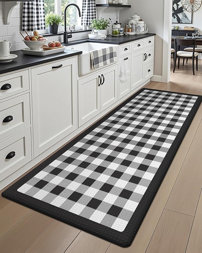 DEXI Kitchen Mats Cushioned Anti Fatigue, 23x86 Floor Padded Runner Rug Non Slip, Waterproof Standing Comfort Memory Foam for Front Sink Laundry, Black