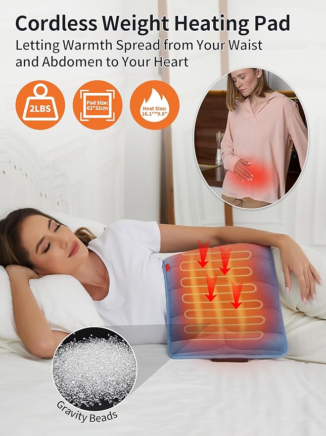 Portable Heating Pad with 12V 15000mAh Battery,Weighted Heating Pad with 3 Heat Levels,Electric Cordless Heat Pad for Back,Neck,Shoulder,Abdomen,Leg,12"x24",Indoor & Outdoor Travel