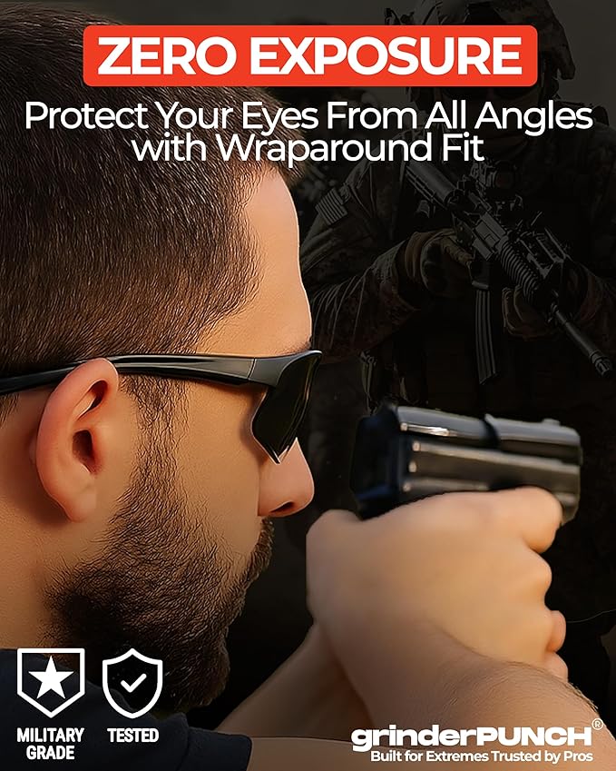 grinderPUNCH Tactical Shooting Glasses Military Grade Impact Resistant Protection 100% UV Lenses ANSI Z87 Safety Glasses