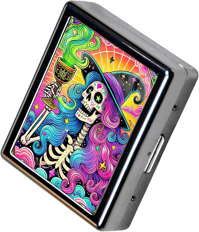 8-Compartment Pill Box Organizer Portable and Stylish Medicine Case, Versatile Storage for Medication - Ideal Travel Accessory & Unique Gift Idea (Witchy Skeleton Celebration)