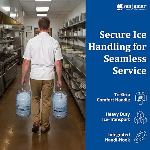 San Jamar Saf-T-Ice Ice Tote with Ice Machine Hanger for Bars, Restaurants, Kitchens, And Fast Food, Polycarbonate, 6 Gallons, Blue, (Pack of 2)