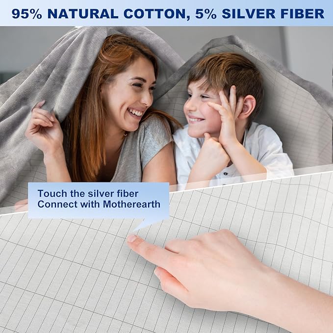 Grounding Blanket 79×55 inch Grounding Mat for Bed Grounding Sheet with Conductive Silver Fiber for Better Sleep, Pain Relief, Helps Anxiety Relief (Gray)