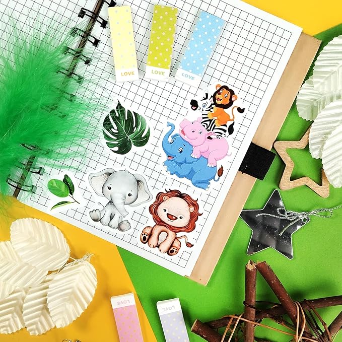 BulbaCraft 100Pcs Safari Animal Stickers, Jungle Stickers, Safari Party suppliess, Jungle Birthday Party Decorations, Gifts for Women & Men