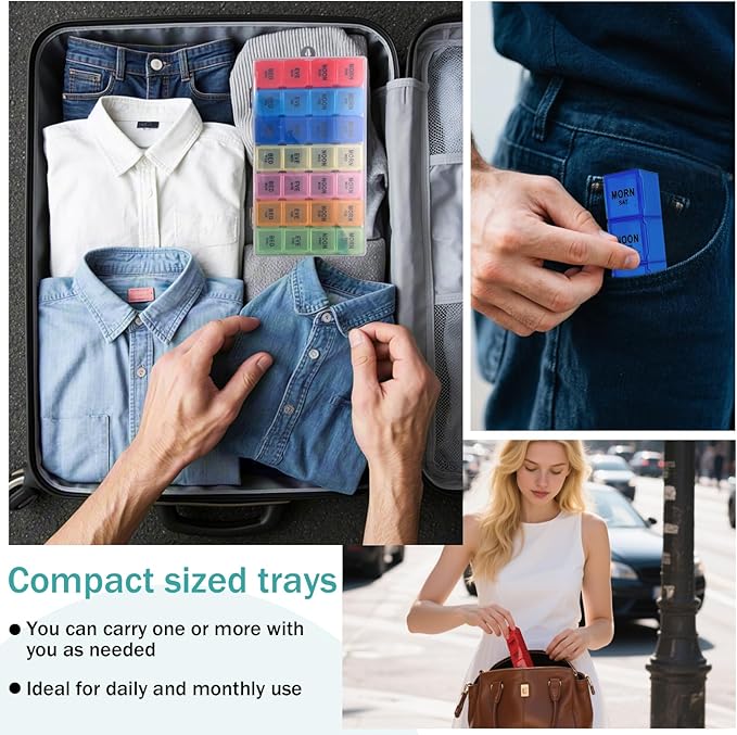 9 Pack Weekly Pill Organizer Box Waterproof Big Medication Box 4 Times a Day 7 Day Case Container for Daily Travel for Vitamins and Fish Oil Supplements