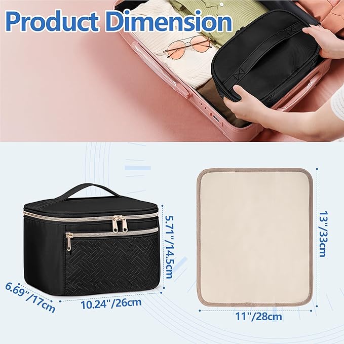 Fasrom Pill Bottle Organizer, Medicine Bag with Waterproof Mat & Adjustable Divider, Travel Carrying Case for Pills, Vitamins, Medical Supplies, First Aid Bag for Home Storage, Travel, Black