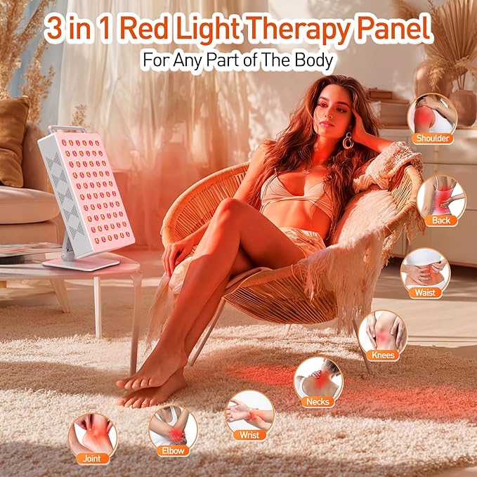 Red Light Therapy Panel 5 Wavement 60 Dual Chip LEDs 630+660+810+830+850nm Red and Near Infrared Lamp Therapy Device 100W with Timer & Stand for Body Pain Relief Face Skin Health Sleep White