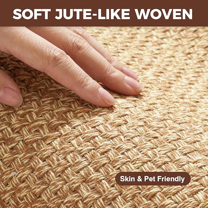 Kitchen Runner Rugs Non Slip Washable Anti Fatigue, Super Absorbent 0.4" Thick Cushioned Long Kitchen Mats for Floor, Jute-Look Sink Floor Mat Laundry Standing Mat, Easy Clean, Brown 17"x59"
