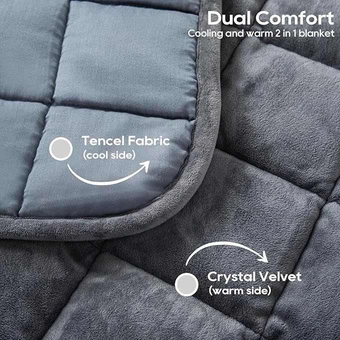 Weighted Blanket 7lbs for Adults (Double-Sided), Small Weighted Lap Pad with Reversible Warm Crystal Velvet and Cooling Tencel, Weighted Throw for Travel, Relaxationf|Machine Washable, Grey, 29" x 24"