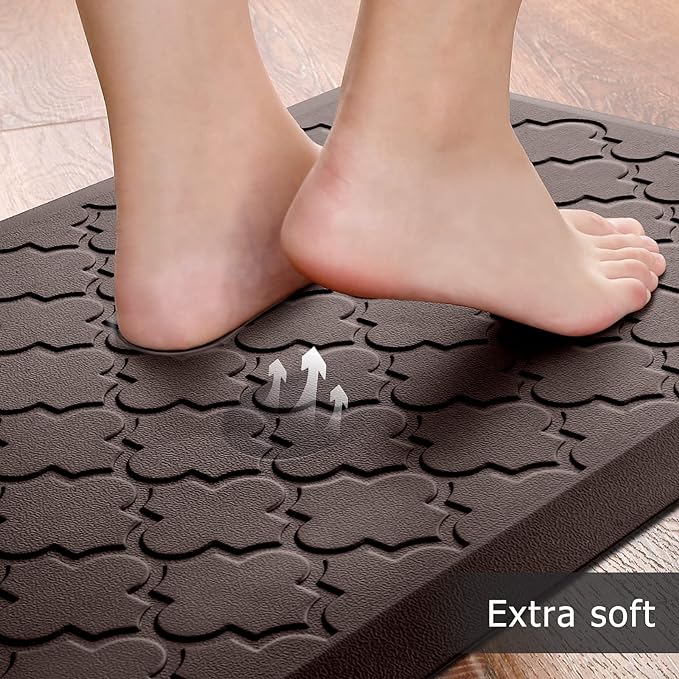 Kitchen Mat [2 PCS] Cushioned Anti-Fatigue Floor Mat Water Resistant Non-Skid Kitchen Mats and Rugs Ergonomic Comfort Foam Kitchen Rugs Standing Mat for Floor Office Sink Chocolate,17.3"x28"+17.3"x60"