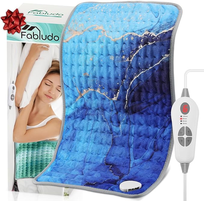 [2024 Upgrade] XL Heating Pad for Back/Shoulder/Neck/Knee/Leg Pain, Cramps and Arthritis Relief, 6 Fast Heating Settings, Auto-Off, Machine Washable, Moist Dry Heat Options, 12"x24" (Ocean)