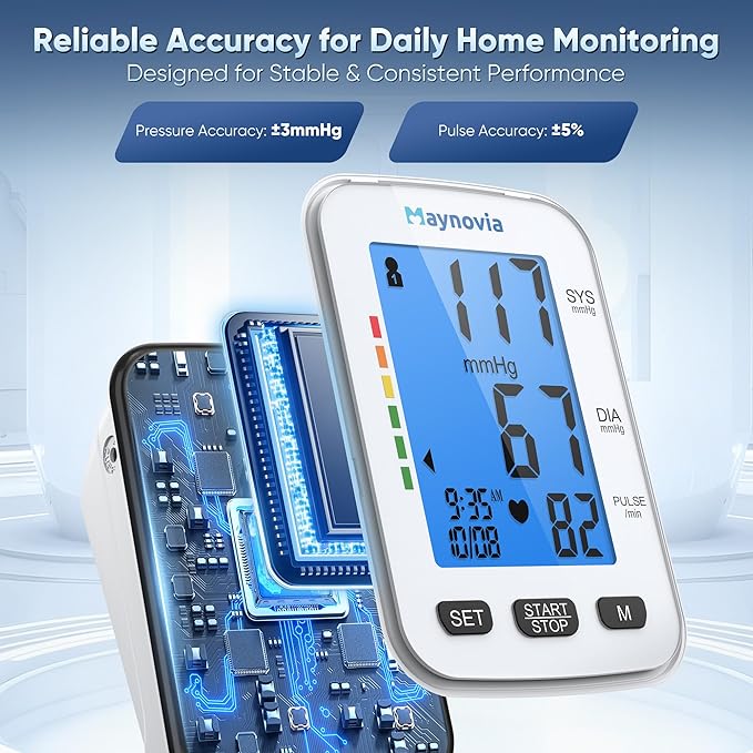Upper Arm Blood Pressure Monitor for Home Use, Automatic Digital Blood Pressure Machine, Talking BP Monitor with English & Spanish Voice, Large Cuff 8.6”–16.5”, Backlit Display, 2-User Memory