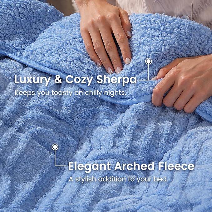 Sherpa Fleece Adult Weighted Blanket Great for Sleep, 15 lbs Dual Sided Soft Fuzzy Heavy Blankets for Couch Bed Sofa, Cozy Warm Fluffy Arched Jacquard Throw for Winter (Blue, 48" x 72", 15 Pounds)