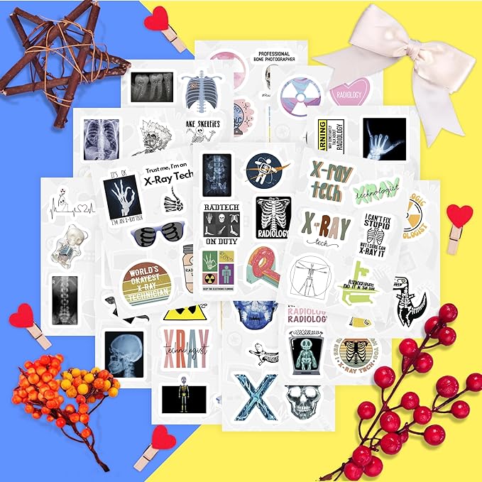 BulbaCraft 100Pcs Rad Tech Stickers, Radiology Stickers, Xray Tech Decals for Water Bottle and Laptop - Radiology Party Supplies & Decorations, Waterproof Vinyl Medical Decals, Gifts for Women & Men