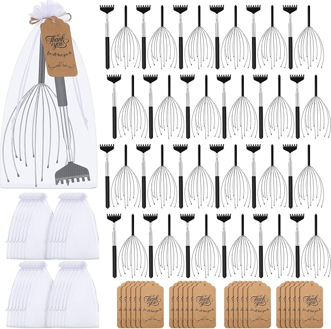 Hoolerry 24 Sets Massage Gifts Head Massager Back Scratcher Fingers Head Scratcher Manual Scalp Massager Valentine's Day for Body Home Office Spa Stress Relief Relaxation Women Men(Black)