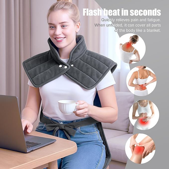 Heating Pad for Neck and Shoulders and Back,Exquisite Gifts for Mom Dad Wife Brother and Sister,Heating Pad for Back Pain Relief, Overheating Protection, Machine Washable (Gray)