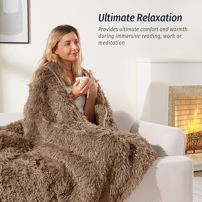 Wemore Shaggy Long Fur Faux Fur Weighted Blanket,Cozy and Fluffy Plush Sherpa Long Hair Blanket for Adult 20lbs,Fluffy Fuzzy Sherpa Reverse Heavy Blanket for Bed,Couch, Brown 60 x 80 Inches