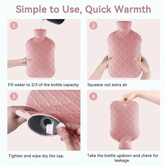 Hot Water Bottle with Soft Cover, 2L Hot Water Bag, Hot and Cold Therapies for Sore Muscles, Menstrual Cramps, Neck and Shoulder Pain Relief, Great Gifts for Women, Childs, Pink