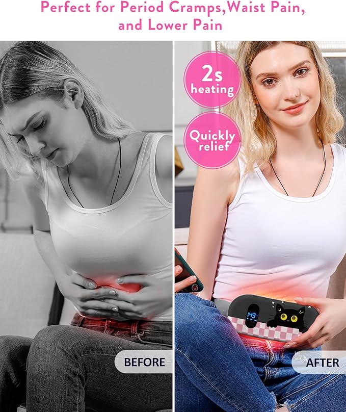 Portable Heating Pad for Period Cramps: Menstrual Heating Pad with Unique Design, Fast Heating Pad with 6 Heat Levels and 6 Massage Modes, Gifts for Her, Women, Teens and Girls
