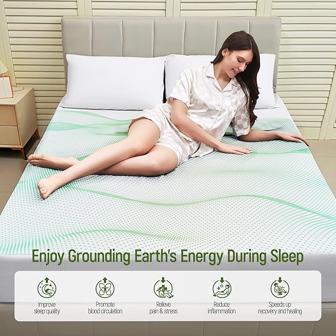 Grounding Sheets Full XL Grounding Bed Fitted Sheet Deep Pocket 90% Cotton 10% Silver Fiber Bare Earth grounding Sheets,Grounded Sheet Earth Connected Bed Sheet (White,Full XL,54" * 80" * 15")