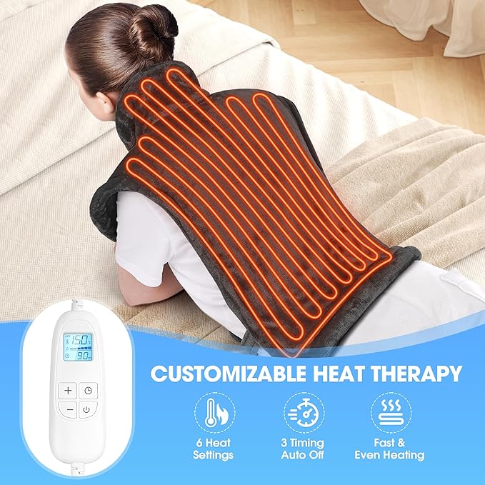 Heating Pad for Neck and Shoulders and Back Pain Relief, FLUFFYWARMTH Birthday Gifts for Women Men Mom Dad Elderly, Self Care Gifts for Him Her Wife Husband, Cozy 24"x33" Large Electric Heating Pad