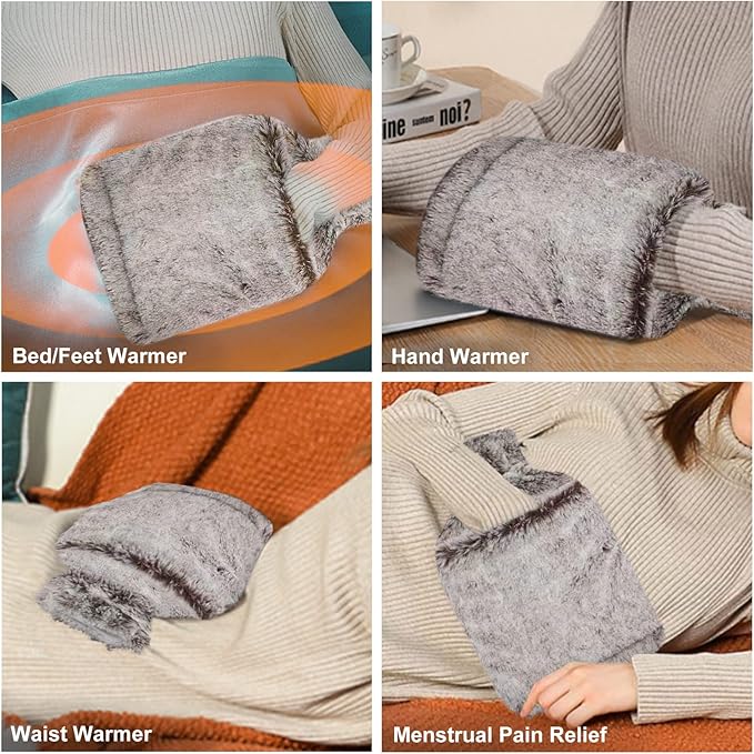 Hot Water Bottle, Fythao Rubber Hot Water Bottle for Pain Relief, Hot Water Bag for Cramps, Bed Warmer for Hand Feet Waist