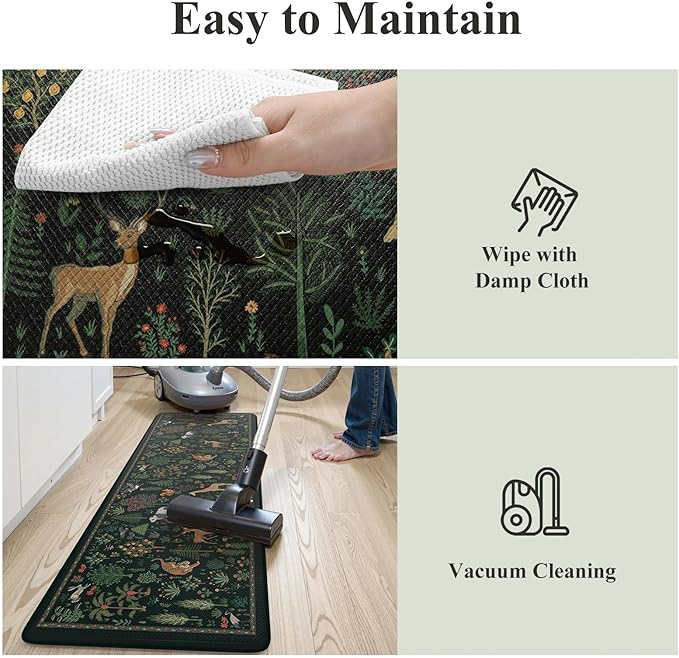 KIMODE Comfort Kitchen Mats for Floor Cushioned Anti Fatigue,Farmhouse Animal Forest Kitchen Rugs Sets of 2 Non Slip,Memory Foam Kitchen Standing Mat Laundry Sink Office Home,Black