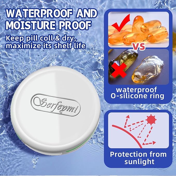 Serfeymi Small Pill Case for Purse, Unique Artistic Patterns Travel Pill Box with 4 Compartments, Portable Mini Pill Organizer for Pocket, Decorative Pill Container for Purse - White(Logo)