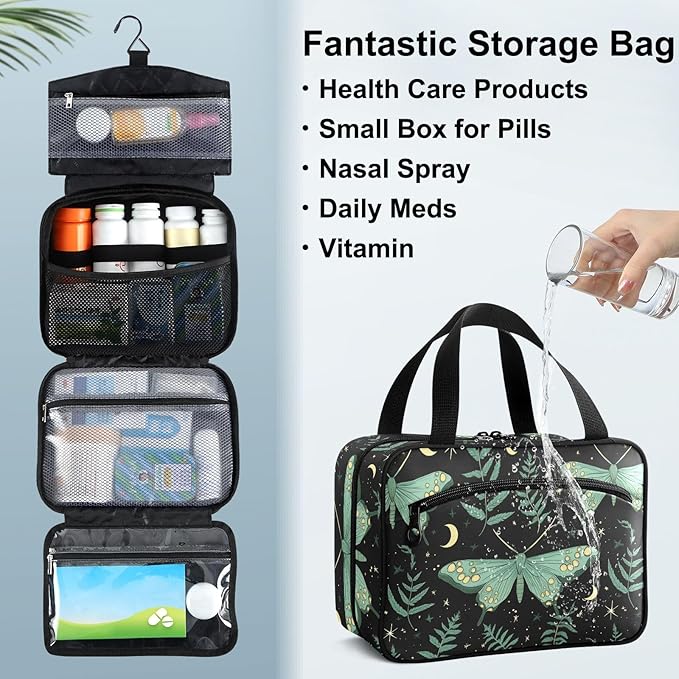 Fustylead Black Green Luna Moth with Ferns Large Medical Storage Bag with Zipper Empty First Aid Bag Trauma Kit for Traveling Hiking Camping Backpacking