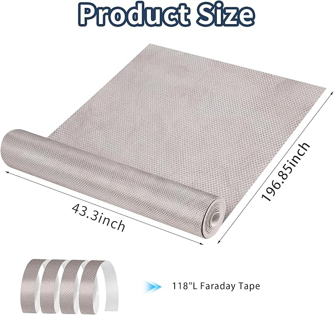 Faraday Fabric 43" x 196" Faraday Cloth Military Grade Protection Fabric for Phone Signals, WiFi, Bluetooth, GPS, EMP & RF Signals