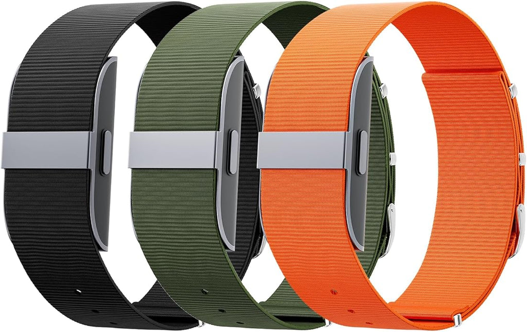 3 Pack Nylon Replacement Strap Compatible with Hume Band - Breathable & Sweatproof Sport Loop for Hume Health Band - Metal Buckle & Loop Closure - Adjustable Wristband Strap for Fitness Tracker