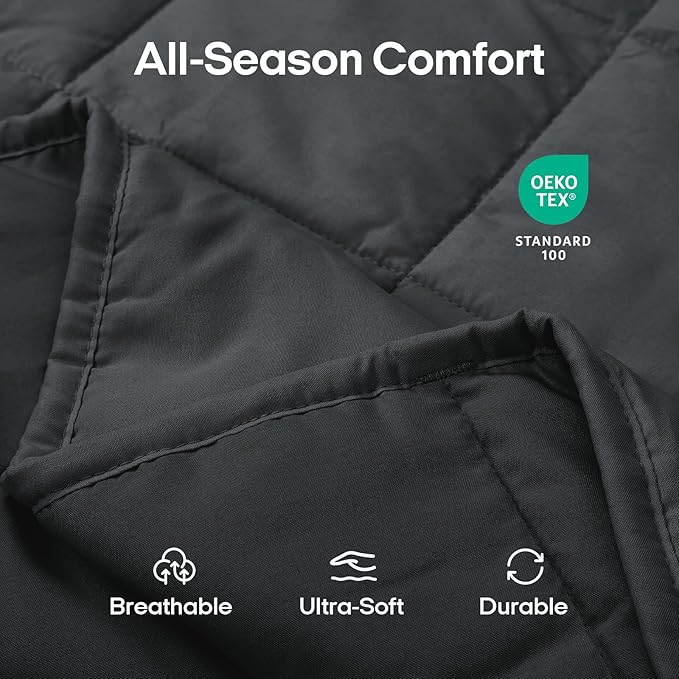 ZonLi Weighted Blanket (80"x87", 25lbs, Grey), King Size Weighted Blanket for Adults, 100% Polyester Material with Glass Beads