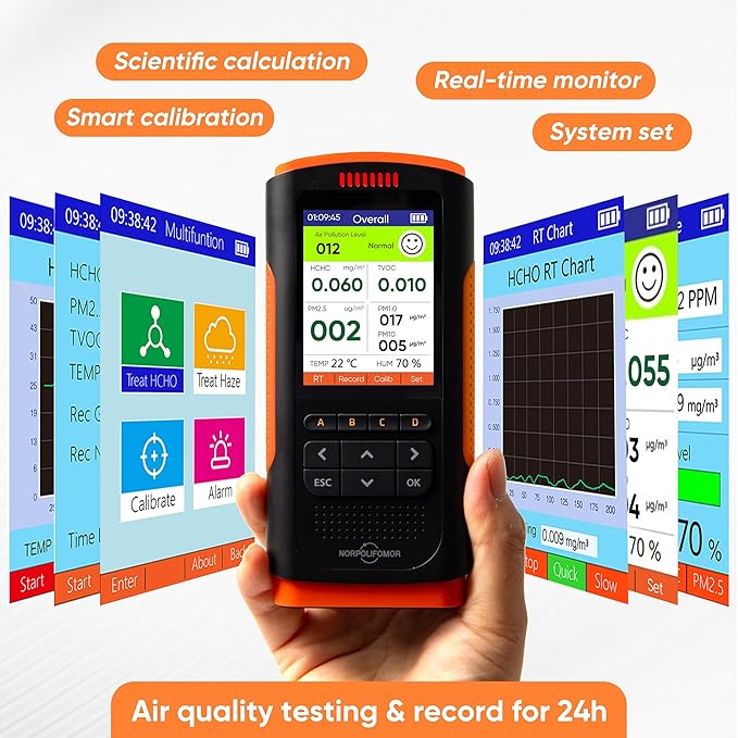Real Time Air Quality Detector AQI Air Quality Monitor Indoor, Formaldehyde,TVOC Meter, PM2.5 Sensor for Cars,Homes,Schools,Offices