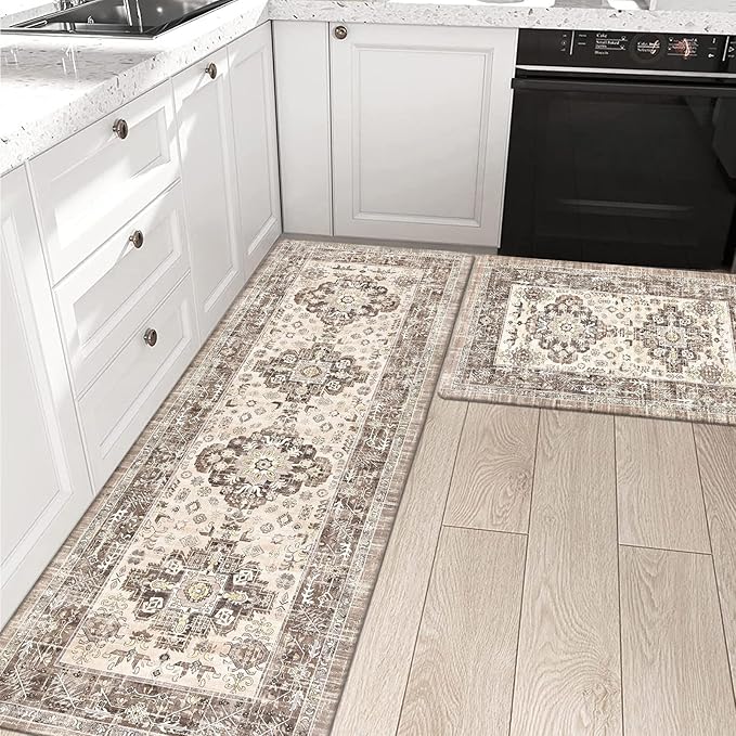 Pauwer Anti Fatigue Kitchen Mat Set of 2 Non Slip Kitchen Mats for Floor Cushioned Kitchen Rugs Comfort Standing Mat Farmhouse Waterproof PVC Foam Kitchen Floor Mat Runner