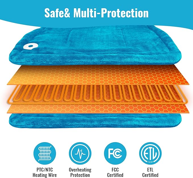 Tefici Heating Pad for Back Pain,Mothers Day Gifts for Women Men Mom Her，FSA Eligible HSA Approved,24'' x33''Fast Heating,Electric Heat Pad, 2H Auto-Off,Neck and Shoulder Heat Pad,ETL Certified,Blue