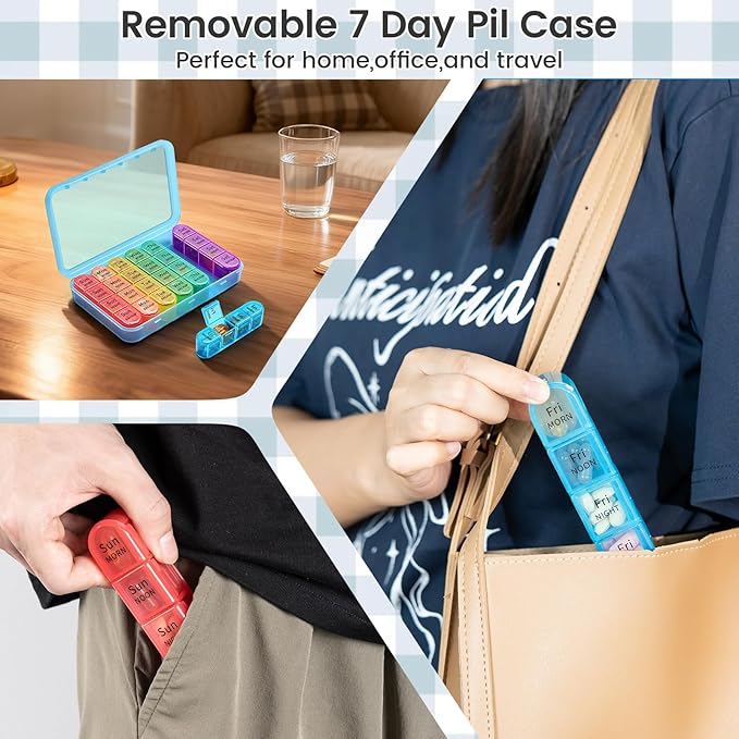 Daviky Pill Organizer, Daily Pill Box 7 Day, Weekly Pill Organizer 4 Times a Day, Large Travel Pill Case with 28 Compartment to Hold Medicine, Vitamin and Supplement (Blue)