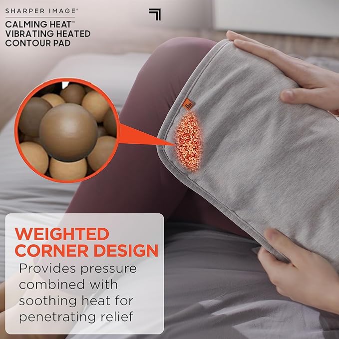 Calming Heat Vibrating Heating Contour Pad by Sharper Image- Weighted Electric Heating Pad with Massaging Vibrations, 12 Settings- 3 Heat, 9 Massage- 27 Relaxing Combinations, 14.5” x 14.5”, 4 lbs