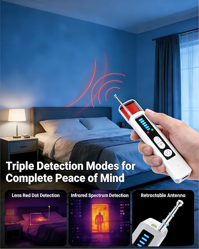AI Hidden Camera Detector, AI-Powered Anti Spy Device,GPS Trackers & Listening Devices,Portable Wireless Hidden Cameras Scanner for Hotels,Travel & Home,6 Sensitivity Levels & 4 Detection Modes