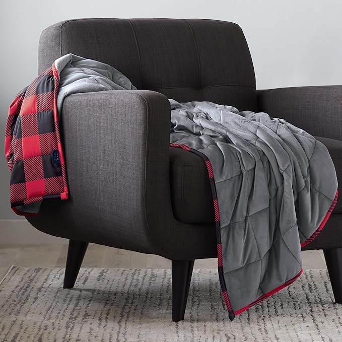 Ella Jayne - Luxury Reversible Weighted Blanket for Adults, Queen/King/Twin Size, Heavy Black/Red - 15lb
