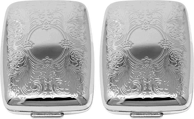 Set of 2 Etched Rectangular Pocket Purse Pill Box & Organizer with Dual Compartments (Victorian)