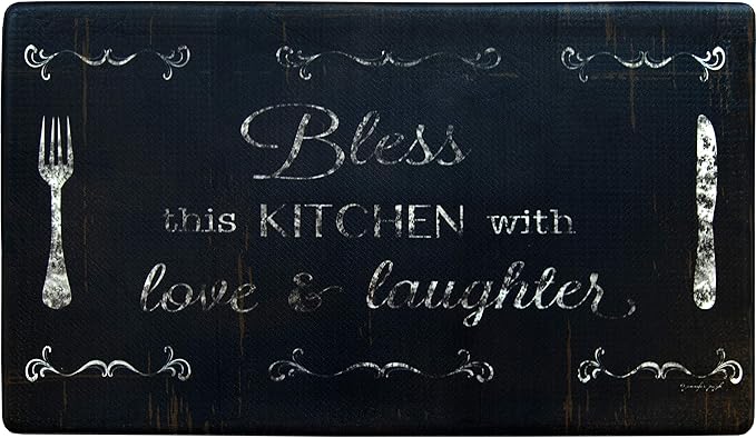 J&V TEXTILES Anti Fatigue Kitchen Mat - Kitchen Mat Cushioned Anti Fatigue, Kitchen Floor Mats Cushioned, Non Slip Waterproof Mat Standing Desk, 20x36x1/2 inches (Bless This Kitchen)