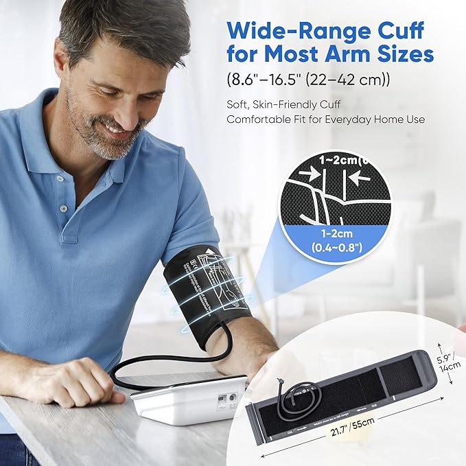 Upper Arm Blood Pressure Monitor for Home Use, Automatic Digital Blood Pressure Machine, Talking BP Monitor with English & Spanish Voice, Large Cuff 8.6”–16.5”, Backlit Display, 2-User Memory