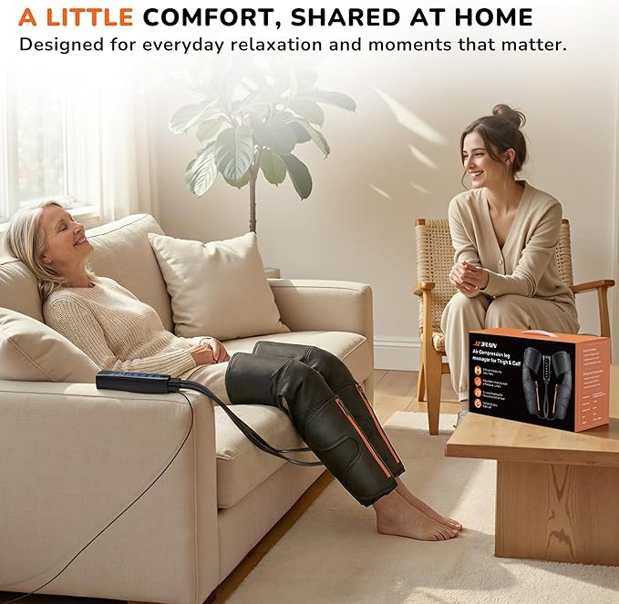 Air Compression Leg Massager with Heat : Calf, Knees & Thigh Recovery Compression System for Pain Relief & Circulation - Sequential Massager with 3 Heat,3 Modes & 6 Intensities for Daily Use