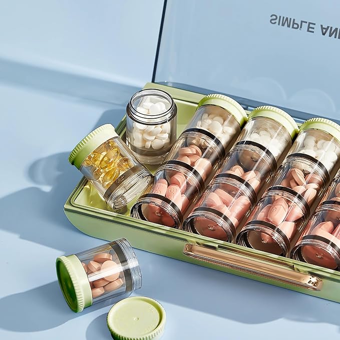 MURRI&MURRDI Large Weekly Pill Organizer with 21 Compartments, Travel 7 Day 3 Times a Day Medicine Case Daily Pill Dispenser Box Container for Vitamins, Fish Oils Green