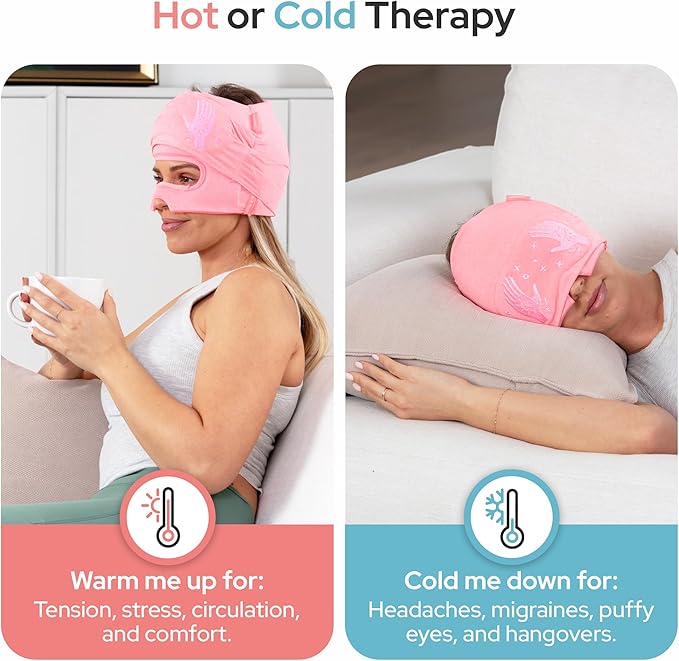 Migraine Relief Cap with Slide-Up Eye Mask - Patent Pending - Headache Relief Hat for Hangover, Stress, Tension - Buttery Soft, Made for Bad Days