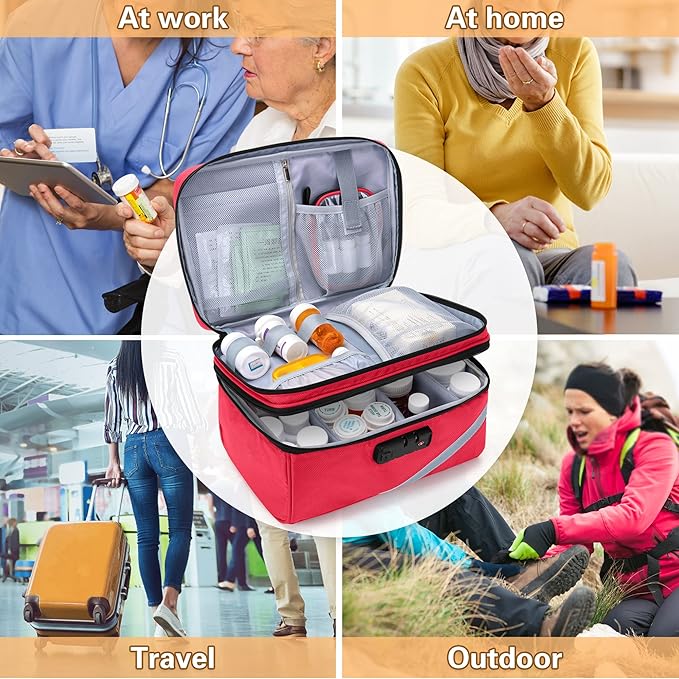 Trunab Medicine Storage Bag with Combination Lock, Lockable Pill Bottle Organizer, Travel Medication Carry Case for Medicine Box, Prescription, Vitamins, Supplements or Medical Supplies