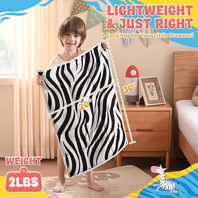 anfie Weighted Lap Pad 2 Pounds, Weighted Blanket Kids(20"*30") Cooling Blanket for Sleeping,Weighted Throw Blanket for Travel Indoor Outdoor (White Zebra)